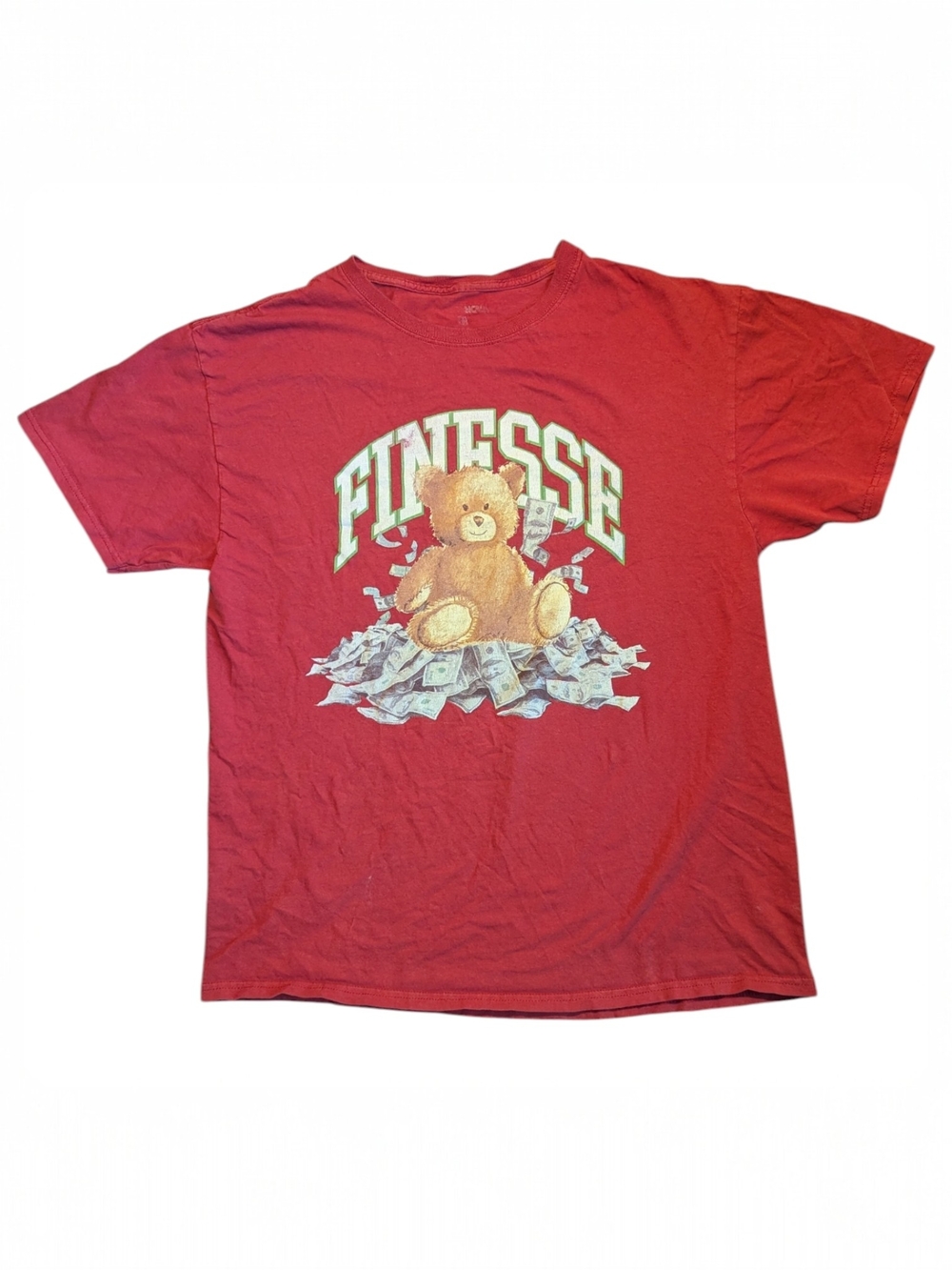 Finesse Red Graphic Tee with Teddy Bear Print Medium